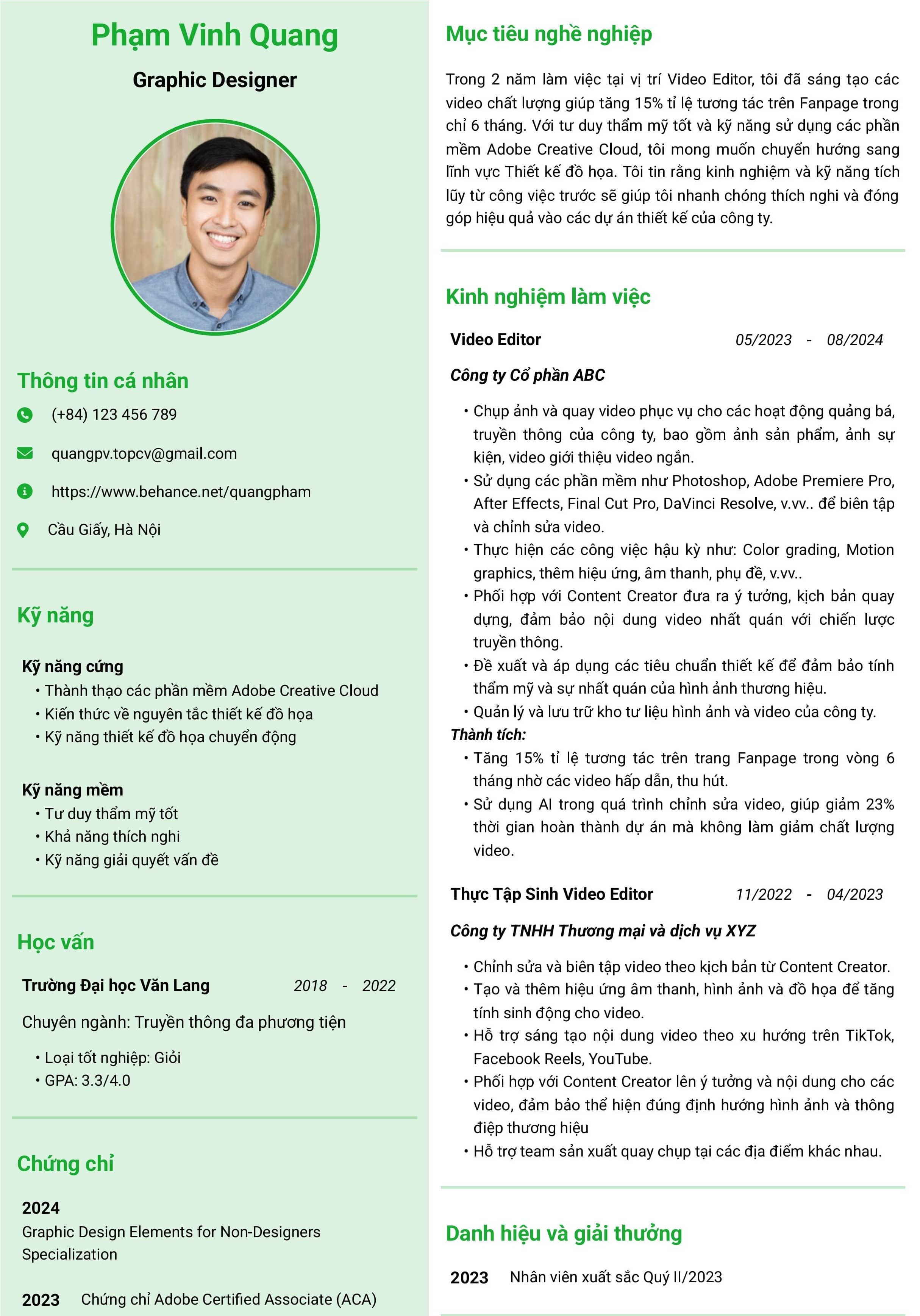 Mẫu CV xin việc Thiết kế đồ họa trái ngành